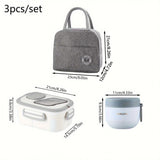 Juego de 3 loncheras portátiles: bolsa térmica, lonchera y taza de avena. Bolsa térmica plegable de aluminio con lonchera de polipropileno y taza de avena.