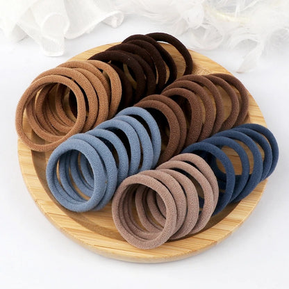 Juego de 50 bandas elásticas para el pelo para mujer, de 4 cm, de colores lisos y sencillos, accesorios para el cabello, coleteros.