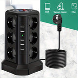 Tower Multi Power Strip Vertical EU Plug 12 Way Outlets Sockets With 5 USB Switch Multiple Vertical Power Strip 2 Switches Multi Socket Power Strip, Surge Protection And Short Circuit Protection