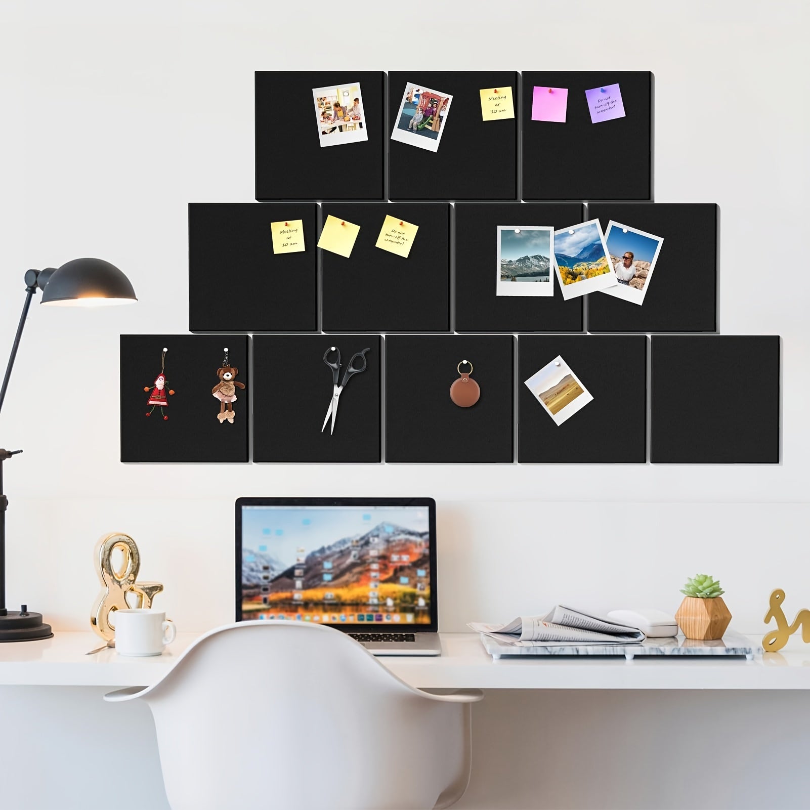 Large Wall Cork Board 30cm x 30cm, Black Bulletin Board, 12pcs of Cork Wall Tiles with Tacks, Office Use Cork Board, Nail Board, Nail Board, Cork Board