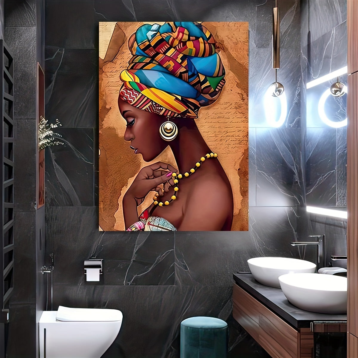 1pc African Art Woman Painting Prints On Canvas, Beauty Girl, Scandinavian Posters, Wall Art Picture, For Living Room/Bedroom Decor