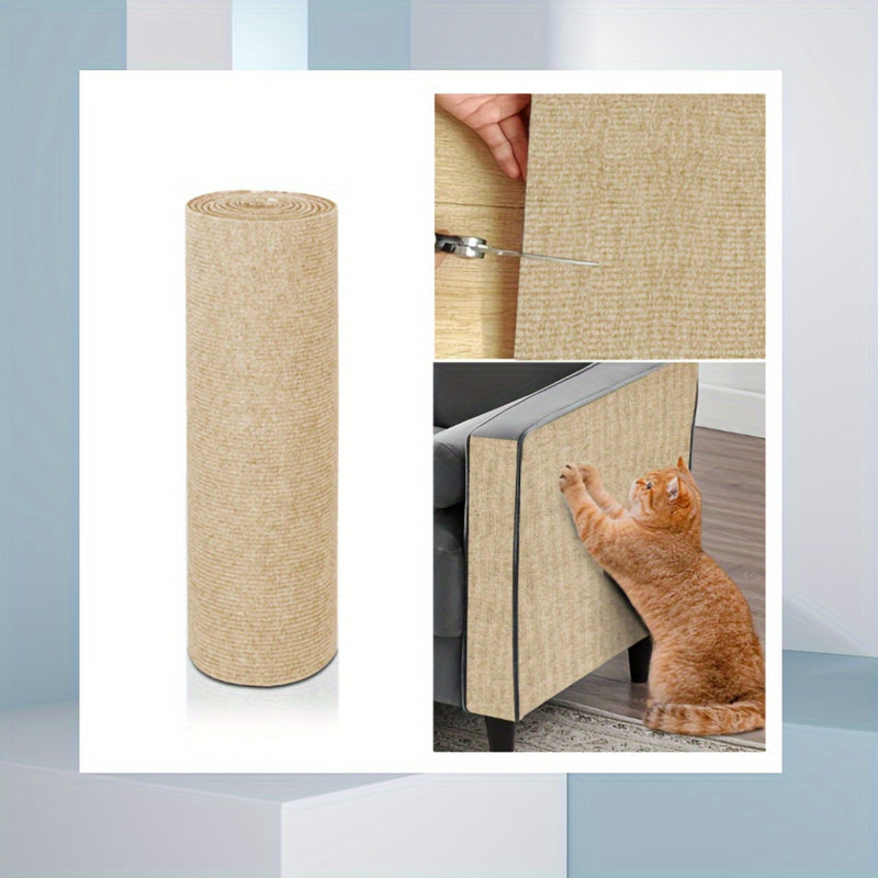 1pc Durable Cat Scratch Pad - Self-Adhesive, Wear-Resistant Vertical Wall Scratcher - Trimmable, Non-Shedding Polyester - Ideal for Indoor Cats, Protects Furniture, Cat Scratchers for Indoor Cats