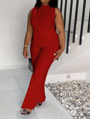 QF2364 Solid Color Summer Sleeveless Casual Suit