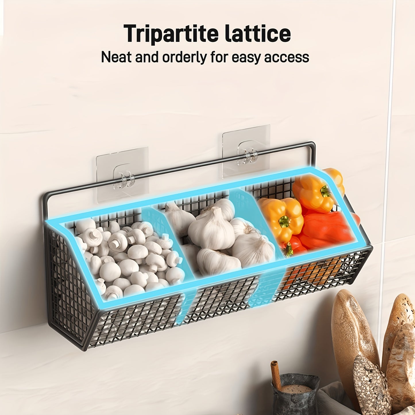 1 cesta de almacenamiento de cocina de pared - Estante colgante multiusos para ajo, cebolla y verduras - Contenedores duraderos - Perfecto para baños y cocinas pequeñas, accesorios de baño