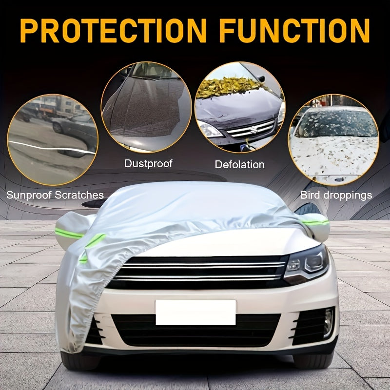 UV-Resistant & Dustproof Car Cover with Reflective Safety Strips - Fits Cars, SUVs, Pickups & Hatchbacks, Durable Polyester, Silvery