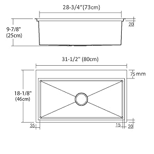 MEJE 80 x 46 Cm Drop-in 11 Gauge Stainless Steel Workstation Kitchen Sink ,Large Single Bowl,  Color Black，Grey