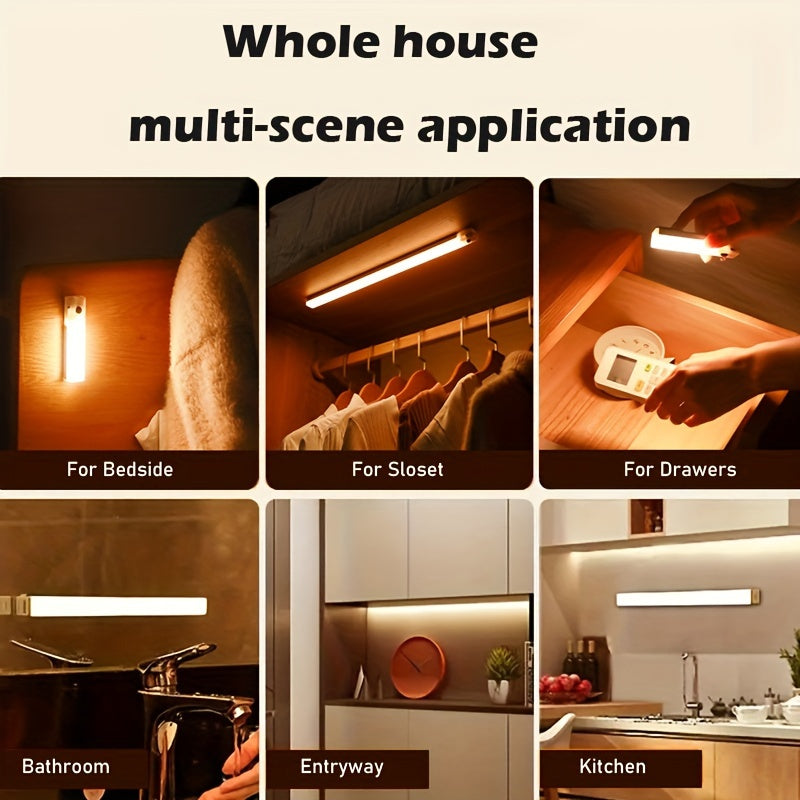 Smart Motion-Activated LED Light Strip - Wireless, Magnetic Mount, USB Rechargeable for Wardrobe, Kitchen, Desk & More