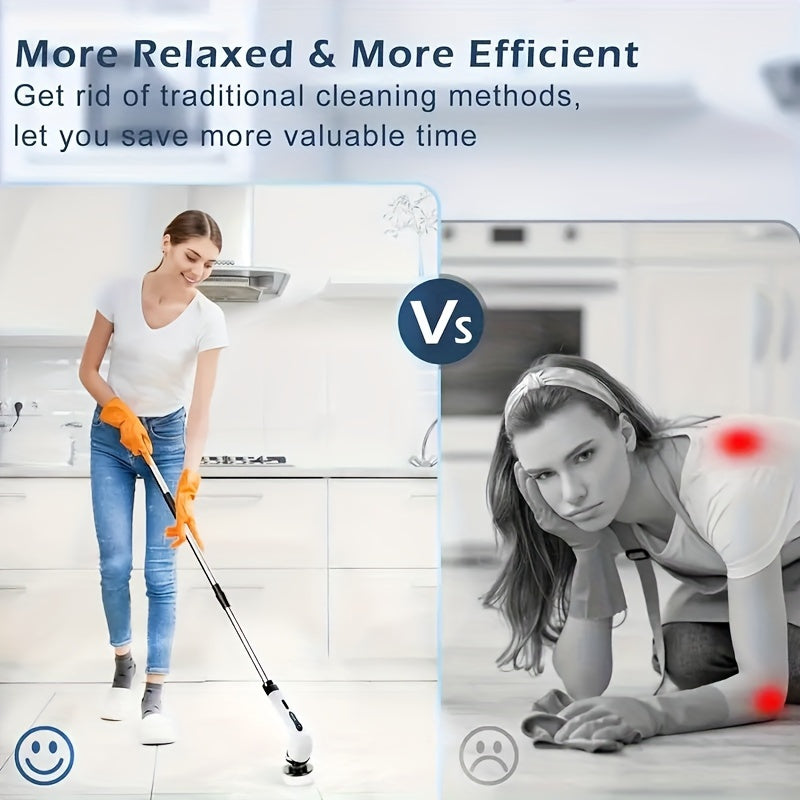 Cordless Electric Spin Scrubber Set with 3/9 Brush Heads - Rechargeable, Adjustable Long Handle for Bathroom, Kitchen, Tile & Car Cleaning