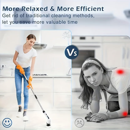 Cordless Electric Spin Scrubber Set with 3/9 Brush Heads - Rechargeable, Adjustable Long Handle for Bathroom, Kitchen, Tile & Car Cleaning