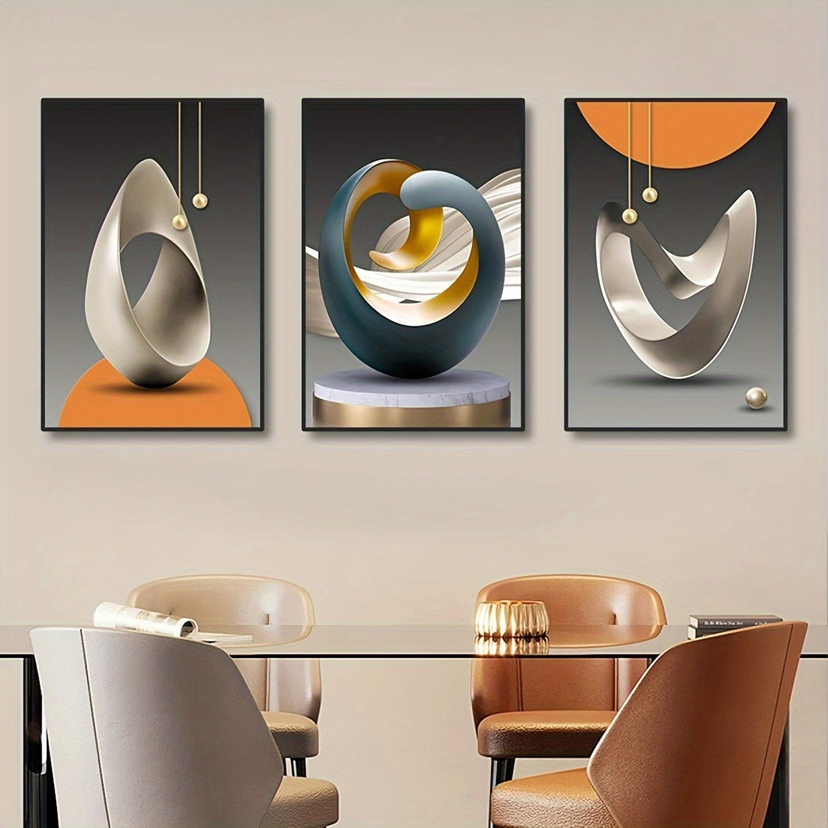 3-piece Modern Canvas Print Posters, Abstract Geometric Canvas Wall Art Paintings, Artwork Wall Painting for Living Room Bedroom Bathroom Office Hallway Kitchen Wall Decor, No Frames