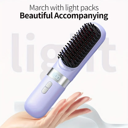 Portable Cordless Hair Straightener Brush for Women - Fast Heating, USB Rechargeable, Compact Travel Size