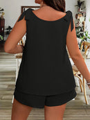 Women'S Casual Sleeveless V-Neck Top & Shorts Two-Piece Set - Loose Fit, Solid Navy Blue, Polyester Blend, Perfect for Summer Vacations, Summer Vacation Wear|Relaxed Fit Shorts|Polyester Blend