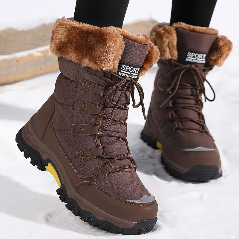 Women's Waterproof Insulated Snow Boots with Faux Fur Lining, Thick Rubber Sole, and Adjustable Laces for Winter Outdoor