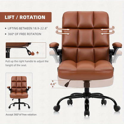 Ergonomic Executive Office Chair with Armrests - PU Synthetic Leather Swivel Desk Chair with Adjustable Height, Head Support, 9-Zone Comfort Design, Wood Frame, and Sponge Cushioning - Home and Office Task Chair with Casters