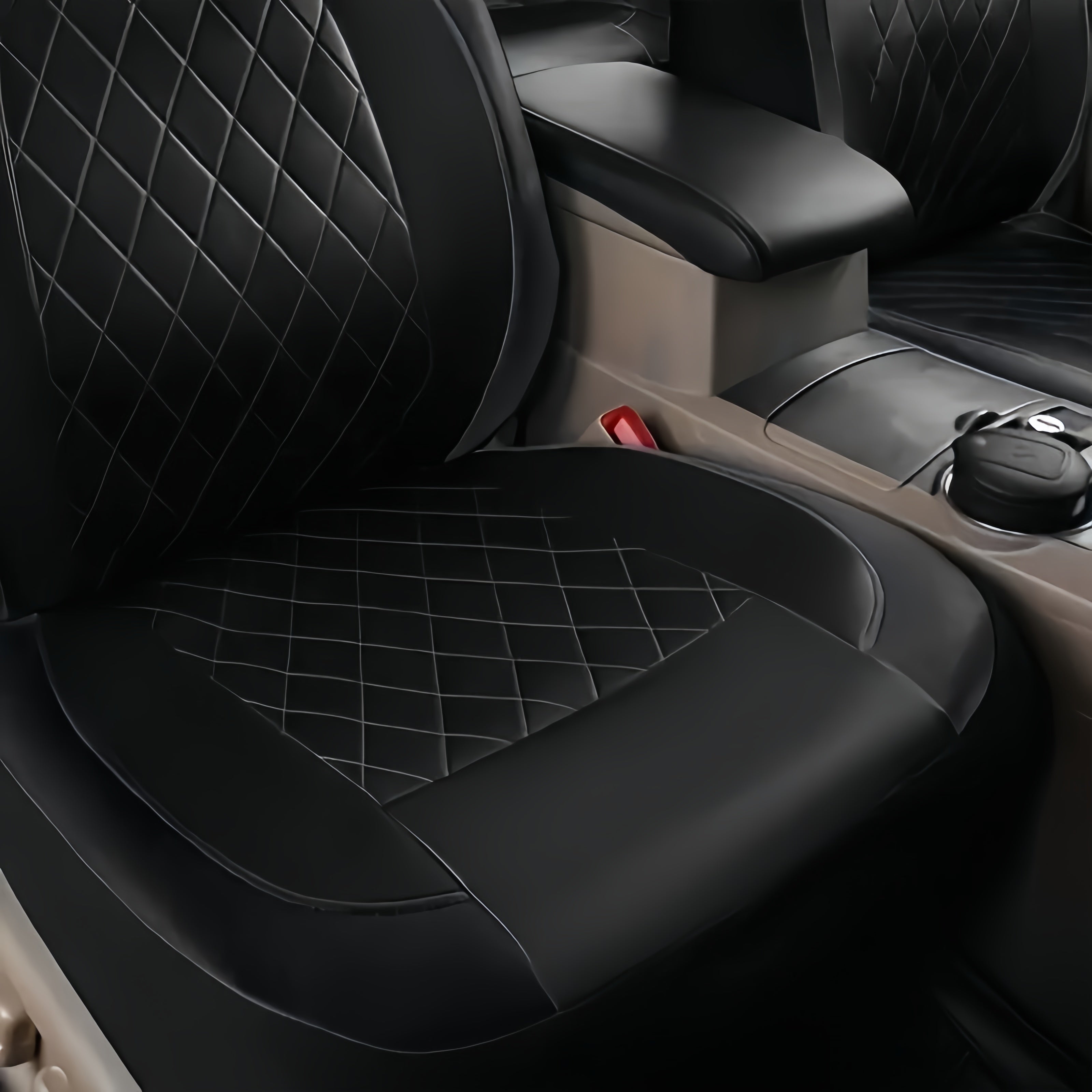 Universal Fit PU Leather Car Seat Covers Set - All-Season Luxury Synthetic Leather Auto Seat Cushions with Airbag Compatibility - Easy-Clean Hand Wash or Dry Clean - Sponge Filled, Diamond Stitched Design, Suitable for Most V