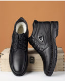 Men's Leather Boots, Winter Thermal Shoes, Windproof Hiking Boots With Fuzzy Lining