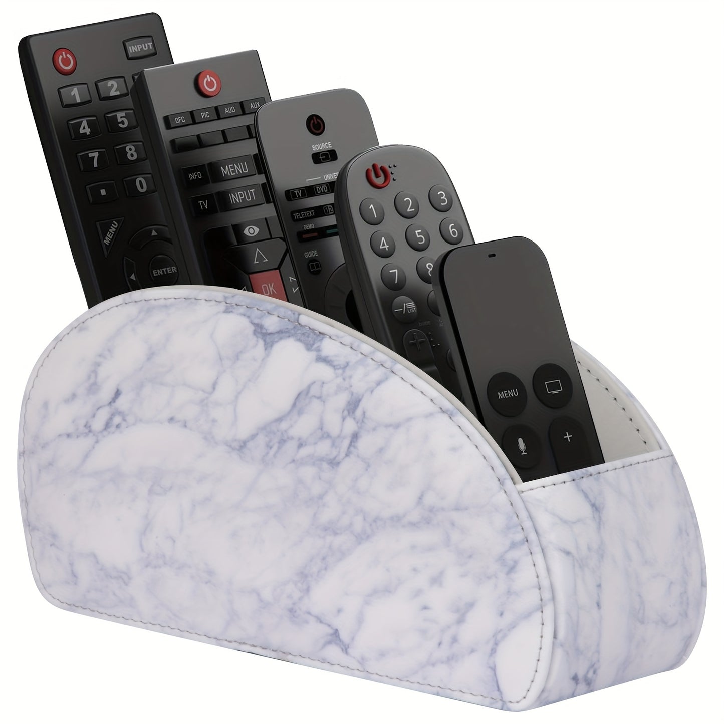 Soporte para control remoto con 5 compartimentos: caja de cuero sintético para almacenamiento en escritorio, ideal para TV, DVD, Blu-ray, reproductor multimedia y controladores de calefacción. Organizador de escritorio y cajones para el hogar.