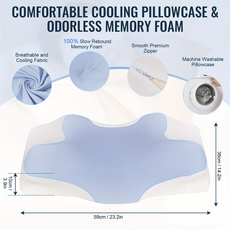 Sleeping Neck Pillow In Bed, Contour Memory Foam Pillow for Neck Pain Relief, with Washable Breathable Pillow Case, Ergonomic Neck Support Pillow, Suitable for Side, Back And Belly Sleepers,, Adjustable Orthopedic Ergonomic C