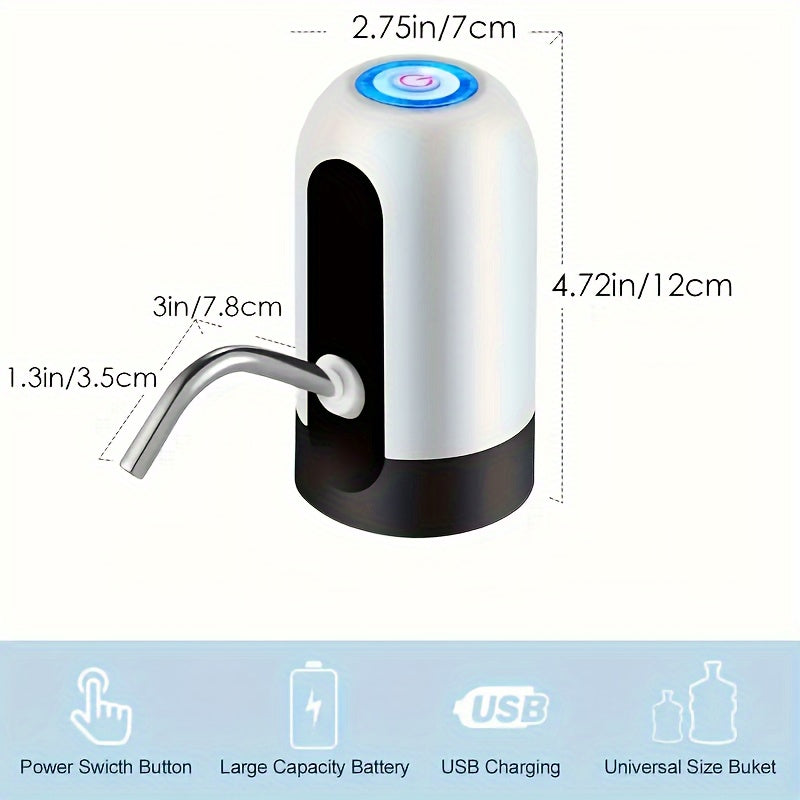 USB Rechargeable Electric Water Bottle Pump - Automatic Dispenser for 3-5 Gallon Jugs, Portable Camping Drinkware Accessory by Sanhao