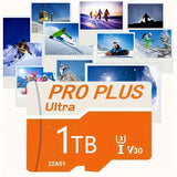 Tarjeta Micro SD PRO PLUS de 1 TB de ultraalta velocidad, U3 Clase 10, V30, almacenamiento duradero para teléfonos inteligentes, tabletas, cámaras y sistemas de vigilancia de seguridad inteligentes.
