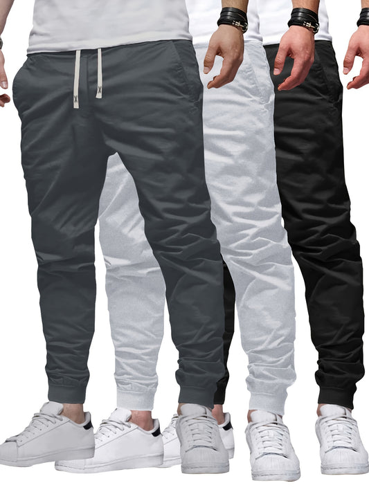 3pcs Solid Color Men's Regular Fit Jogger Sweatpants With Drawstring And Pockets, Chic And Trendy Trousers For Spring And Autumn Outdoors And Sports Wear