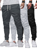 3pcs Solid Color Men's Regular Fit Jogger Sweatpants With Drawstring And Pockets, Chic And Trendy Trousers For Spring And Autumn Outdoors And Sports Wear