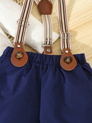 Conjunto de caballero para bebé primavera/otoño: mono con pajarita, pantalón con tirantes y gorro. Traje para bebé y niño pequeño para ocasiones formales al aire libre, fotografía, cumpleaños y bodas. Ropa de exterior.