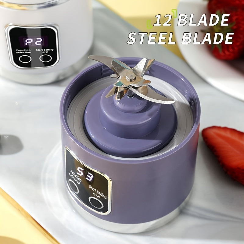 1pc, USB Rechargeable Portable Juicer, Mini Blender, Mini Ice Crusher With Three Modes, Digital Display And 12- Blades, Easy-to-Clean, Suitable For Travel, Fresh Juice Maker, Kitchen Stuff