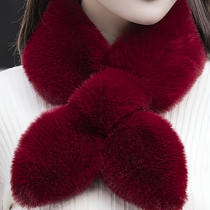 Cozy & Stylish Women's Winter Plush Cross Scarf - Thick, Soft Polyester for Warmth and Neck Protection