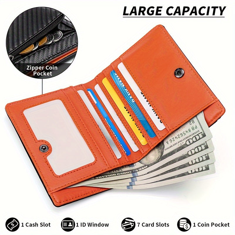 Cartera negra elegante GEOGELASSIE para hombre: compacta, con cremallera, tarjetero, monedero y compartimento para billetes.
