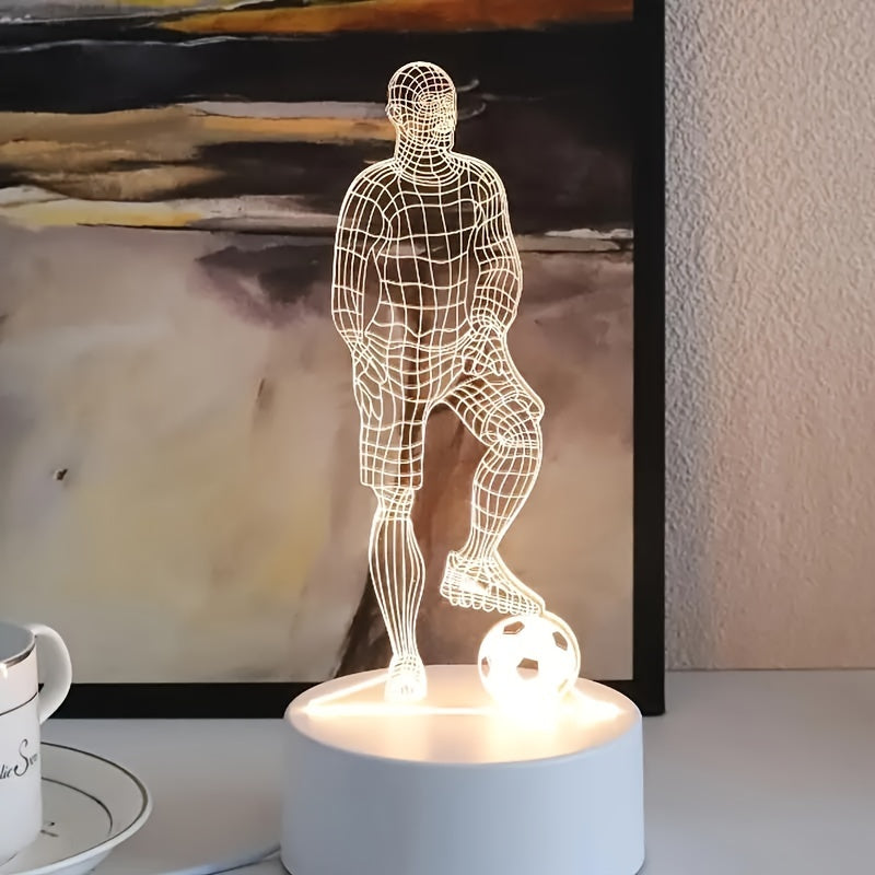 Soccer Player 3D Illusion LED Night Light, USB Powered Household Decorative Lamp with Electronic Components, Perfect Gift for Sports Fans and Friends - No Battery Required