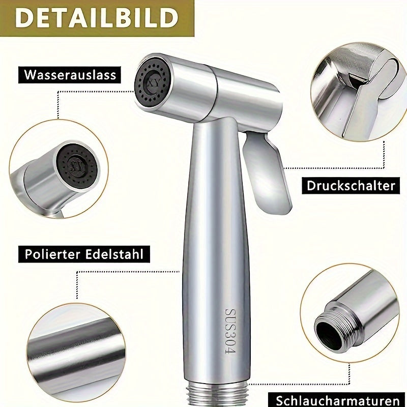 3-Piece Stainless Steel High-Pressure Shower Head Set with Handheld Bidet Sprayer & Tub Attachment - Contemporary Style, Diverter Control, Other Shape, Single-Hole Deck Mount - Enhanced Bathroom Cleaning Comfort