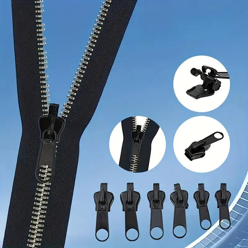 3/6/12pcs Instant Zipper Repair Kit, with Universal Design and Multiple Sizes, Portable Fast Repair Buckle, Replace Zipper, Suitable for Luggage and Clothing, Black