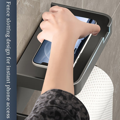 Space-Saving Self-Adhesive Toilet Paper Holder with Storage Shelf - Dual-Purpose Bathroom & Kitchen Organizer, Polished Finish