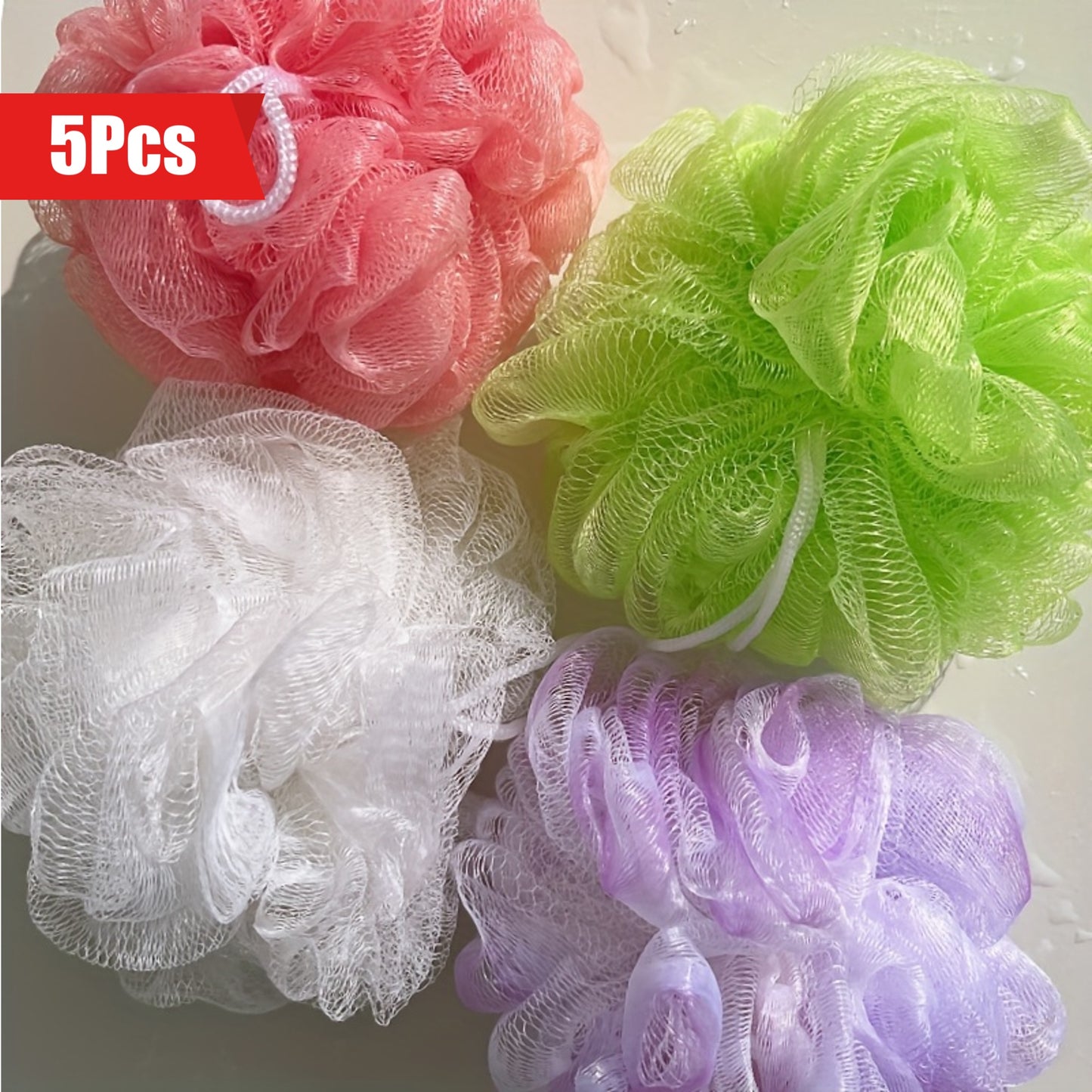 5pcs Bath Shower Loofah Sponge Body Wash Scrubber Soft Scrubber For Men And Women Gentle Exfoliating Body Scrubbers, Mesh Bath Balls Poufs Rich Foam Bathing Accessories