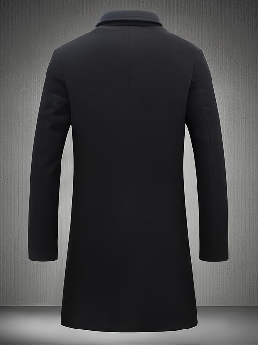 Gabardina clásica de botonadura sencilla para hombre, 100 % poliéster, color liso, cuello de solapa informal, corte regular, tejido no elástico, ideal para otoño/invierno.