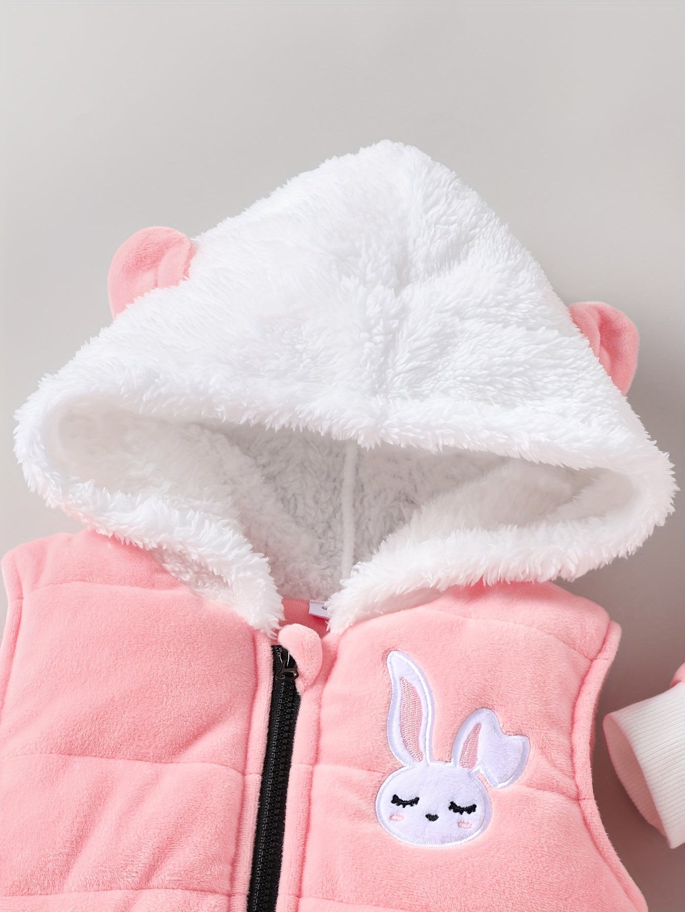 Baby Girl's 3-piece Outdoor Set With Long Sleeve Sweatshirt + Trousers + Hooded Coat Vest, Cute Rabbit Embroidery Design, Autumn And Winter Suit