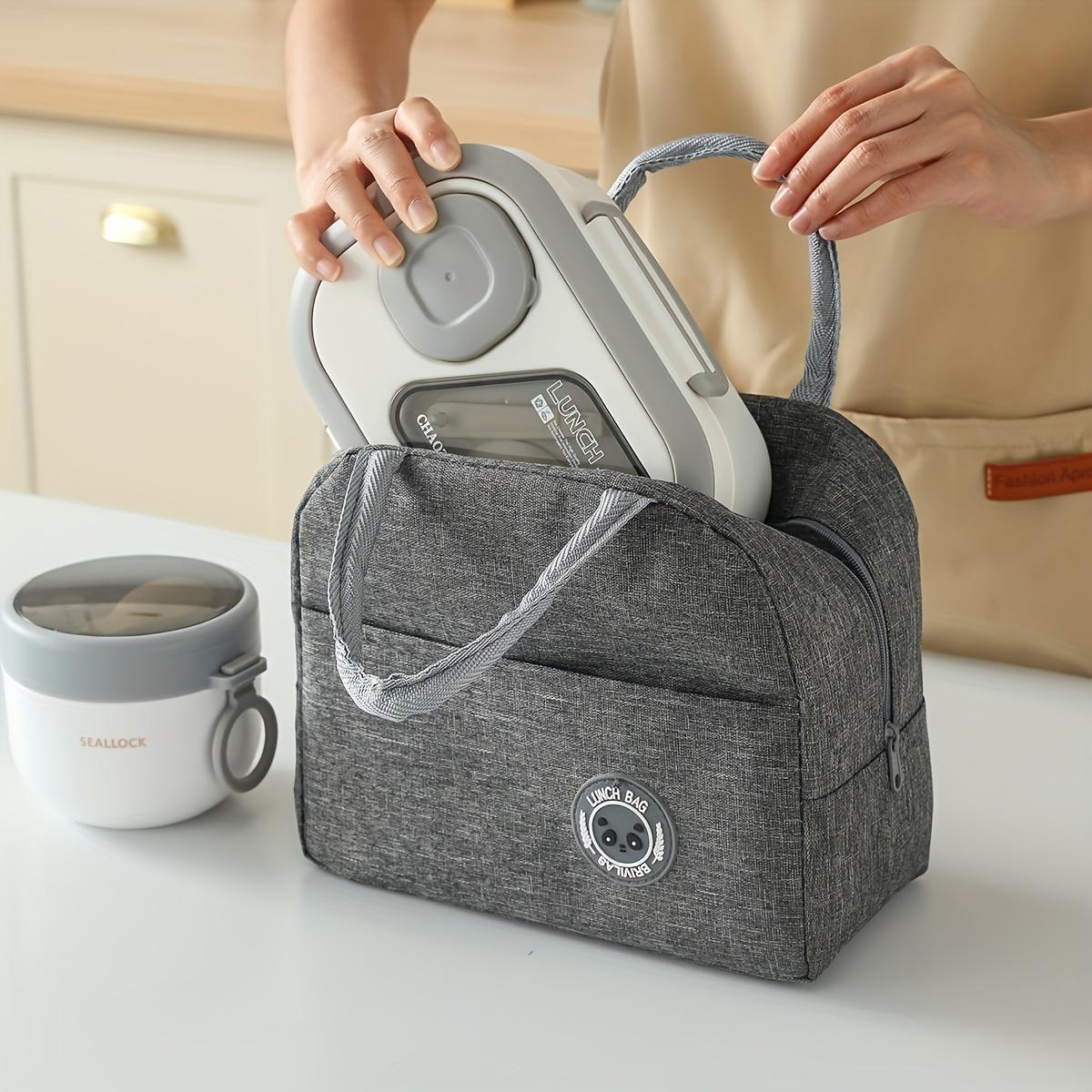 Juego de 3 loncheras portátiles: bolsa térmica, lonchera y taza de avena. Bolsa térmica plegable de aluminio con lonchera de polipropileno y taza de avena.