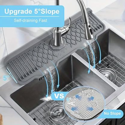 5° Slope Extended Size Silicone Kitchen Sink Drain Mat - Self-Draining Fast, Easy to Clean, and Foldable Edge