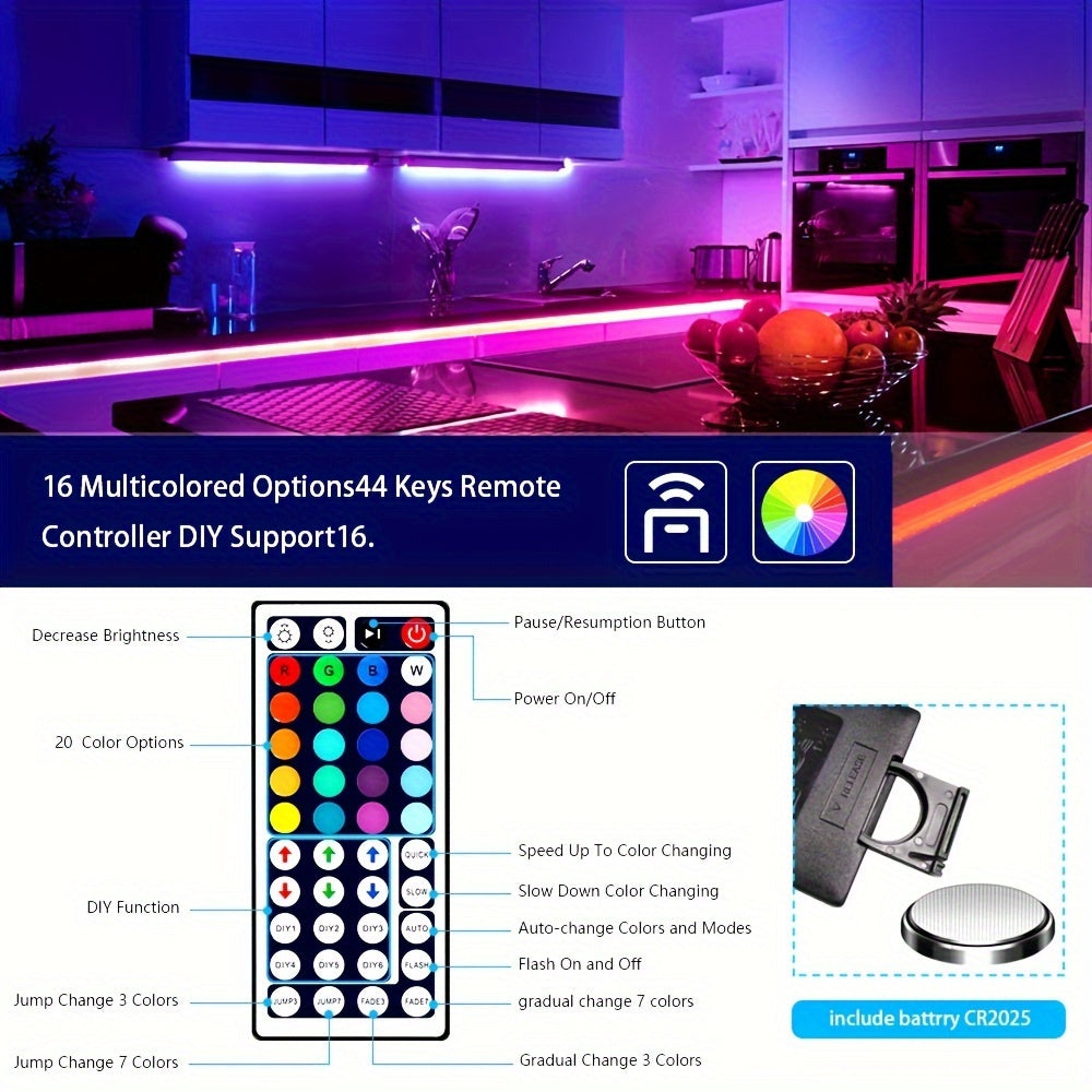 Tira de luces LED con control inalámbrico, iluminación RGB remota por infrarrojos, decoración para sala de estar, lámpara flexible, cadena decorativa