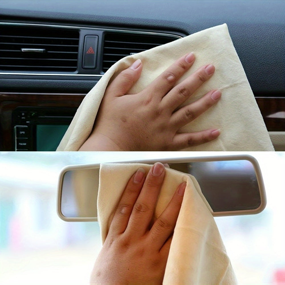 Chamois Leather Car Cleaning Towel - Natural Genuine Leather Water Absorbent Cloth for Auto Care, Streak-Free &amp; Lint-Free, 1pc