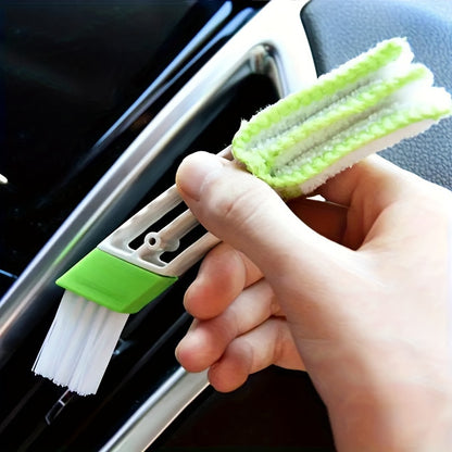 2-in-1 Car Vent & Interior Detailing Cleaning Brush, Multi-functional Non-Electric Dust Cleaner Tool for AC Outlet & Auto Interior Trim, Plastic Material