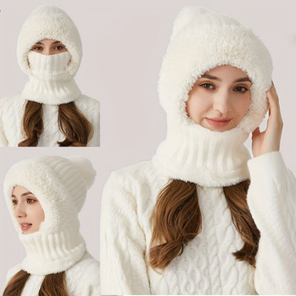 1pc Winter Warmth Acrylic Fleece-Lined Knit Beanie with Ear Flaps, Windproof Neck Gaiter Hood for Outdoor Cycling, Stretchable New Year'S Gift Hat, 100% Acrylic Woven Craftsmanship