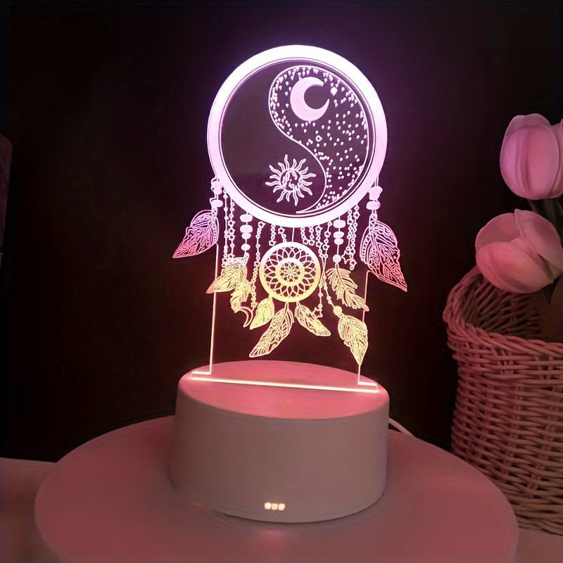USB Powered Dreamcatcher LED Night Light with Warm Glow and Key Switch - Decorative Desk Lamp for Home