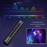 Mini linterna LED UV AloneFire: luz negra dual de 365 nm/395 nm, recargable por USB, linterna de bolsillo de alto brillo para tinta invisible, esmalte de uñas, manchas de mascotas y más.