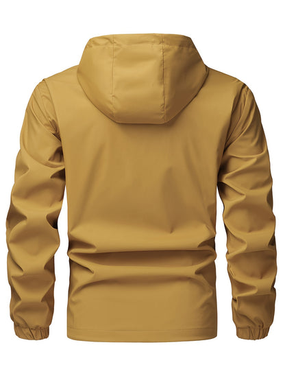 Chaqueta cortavientos de color liso con capucha para hombre, abrigo impermeable informal, ropa de exterior para primavera y otoño.
