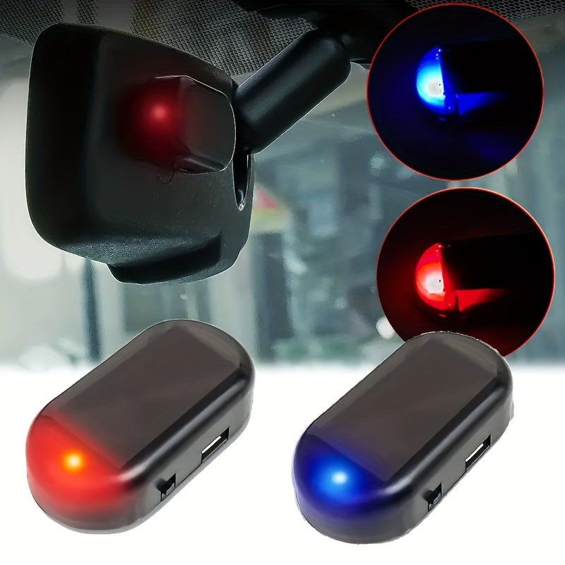 Alarma de simulación de coche con carga solar y USB, monitor antirrobo, luz roja y azul intermitente, protege tu coche contra robos.