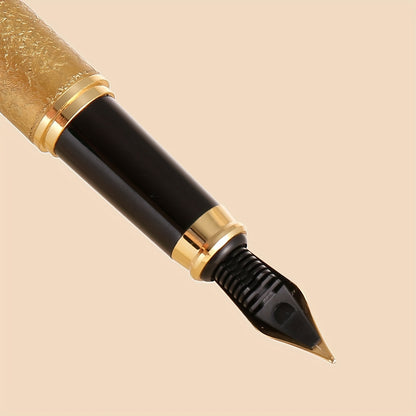 Ergonomic Matte Metal Fountain Pen with Iridium Nib 0.5mm - Perfect for Business & Office, Daily Writing, Calligraphy Practice, Business Writing Tool | Decorative Pen Design | Intricate Clip Detailing