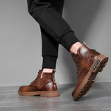 Botas vintage con cordones y cremallera lateral para hombre, resistentes al desgaste y antideslizantes para todas las estaciones.