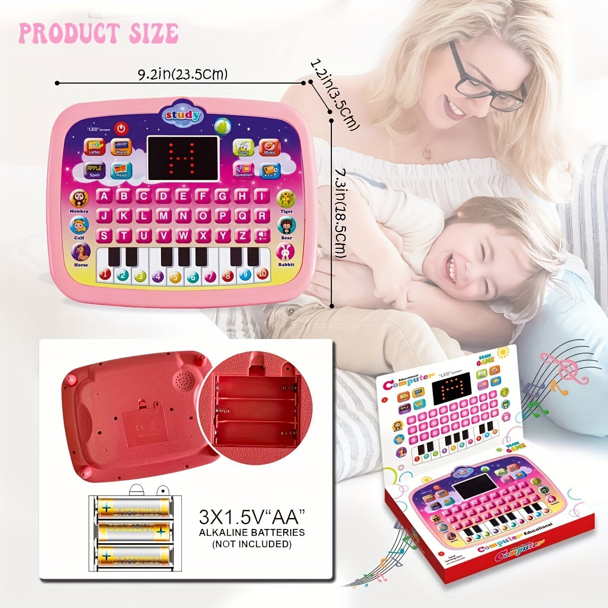 Kids Tablet Toddler Learning Pad With LED Screen Teach Alphabet Numbers Word Music Math Early Development Interactive Electronic Toy For Boys &amp; Girls (Battery Not Included) Halloween Christmas Gift